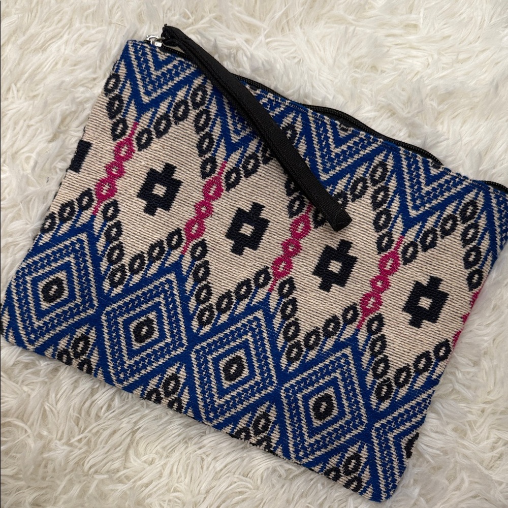Geometric Patterned Clutch - Blue and Pink